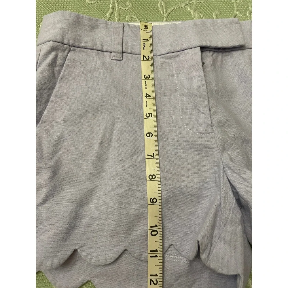 J.Crew Scalloped Hem Shorts Women's Size 4  Linen‎ Blend Pull On Casual Purple